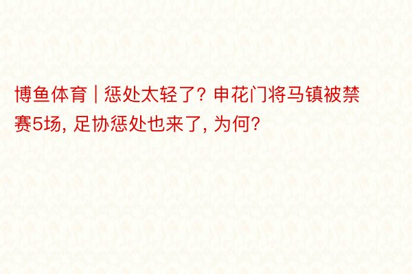 博鱼体育 | 惩处太轻了? 申花门将马镇被禁赛5场， 足协惩处也来了， 为何?